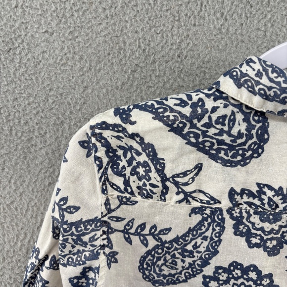 Charter Club Weekend Linen Button Down Shirt Blue Paisley Floral Medium - Picture 14 of 15